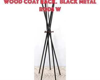 Lot 455 Modernist Metal and Wood Coat Rack. Black metal rods w