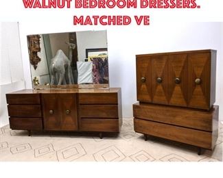 Lot 506 3pc American Modern Walnut Bedroom Dressers. Matched Ve