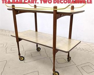 Lot 510 Modernist Brass Rolling Tea Bar Cart. Two Decorative Le