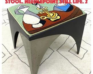 Lot 537 Decorator Steel Bench Stool. Needlepoint Still life. 2 