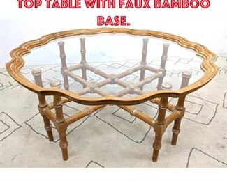 Lot 541 Baker style Glass Tray top table with faux bamboo base.