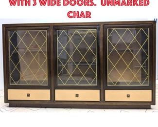 Lot 566 50 s Lacquer bookcase with 3 wide doors. Unmarked CHAR