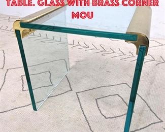 Lot 570 Pace style Glass End Table. Glass with Brass Corner Mou