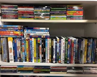 Large selection of DVDs and CDs, all kid-friendly.