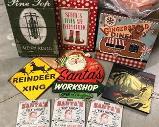 Sampling of the many Christmas-themed signs at this sale, including some vintage, many repro vintage, and many contemporary.