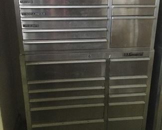 US General Tool Cabinet & Box - Top Box 21.5"x41"x18" Bottom Cabinet 40.5"x41.5" x 18" - Stainless Steel 