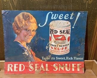 Vintage Red Seal Sweet Scotch Snuff Sign Advertisement made of Cardboard