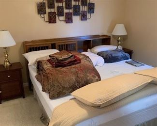 King bed and mattress, pair of nightstands