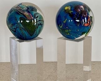 Item 35:  Josh Simpson, Vermont Art Glass Artist -  Planets, each signed JS '98 on clear acrylic columns - 4":   
$65 each