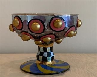 Item 38:  Mackenzie Childs Gold Cabochon Compote - 5.25" x 4.5": $75