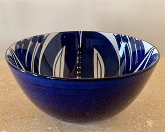 Item 64:  Royal Copenhagen - large bowl - 136/2758 - Inge Lise Koefoed - cobalt & white - midcentury - 7.75" x 4": $95