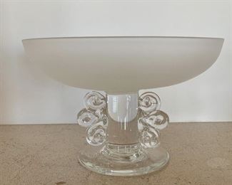 Item 74:  Art glass Pedestal Frosted Bowl with ornate base, signed - 9" x 6": $65