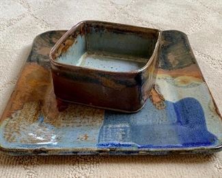 Item 76:  Open Country Pottery - square dish with matching plate: $65