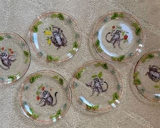 Item 88:  Set of 6 Lynn Chase Monkey Business Clear Glass  Plates -Dessert/ Salad - 8.25": $68