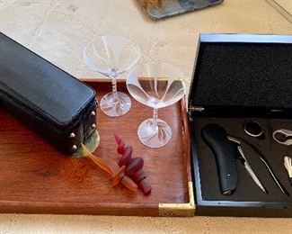 Item 72:  Wine Opener Kit and Leather Wine Travel Box (glasses and rosewood tray are not included): $45