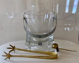 Item 90:  Orrefors Ice bucket, ice tongs and a candle snuffer: $38