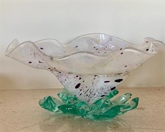 Item 94:  Art glass Bowl with Green Base: $45