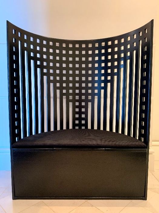 Item 10:  Willow chair, designed by Charles Rennie Mackintosh, produced by Cassina. Designed in 1904 for 'The Willow Tea Room' in Glasgow, Scotland. - 36.5"l x 16.5"w x 47"h:  $2200