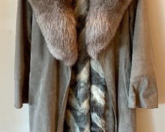 Item 129:  Vintage Fur with Giant Fur Collar: $225                                fur inside and collar - leather (suede) exterior