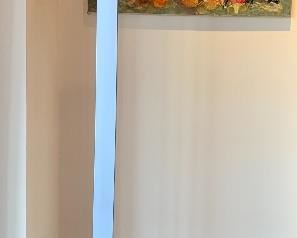 Item 27:  Heavy, contemporary European floor up-lighting (has converter plug) - high enamel grey shine finish - 69": $375