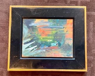 Item 71:  Abstract painting, black frame, gold edge, signed and dated on back - 18.75"l x 1.5"w x 15.5"h: $225