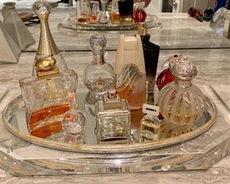 Item 166:  Lot of Miscellaneous Perfumes on Lucite and Mirror Tray: $45