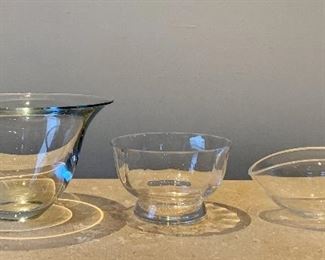 Item 53a:  Left; Robert Deeble Art Glass Bowl: $65                           Item 53b:  Center; Tiffany Bowl: $30                                                             Item 53c:  Right; Steuben Pinch Bowl: $30