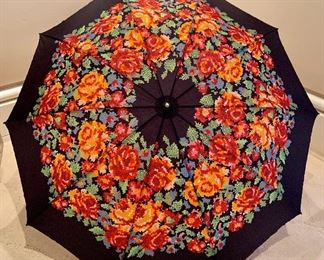 Item 207:  Vintage Black and Orange Flower Umbrella: $16