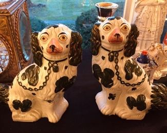 Pair Antique Copper Luster Staffordshire Dogs