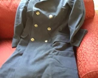 Navy full-length wool coat, vintage