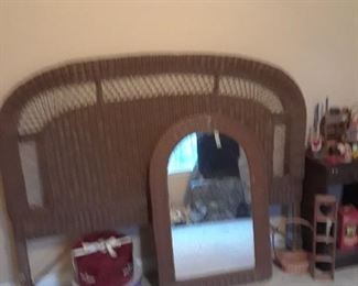 Wicker headboard and mirror
