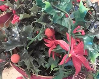 Holly and poinsettias faux sprigs
