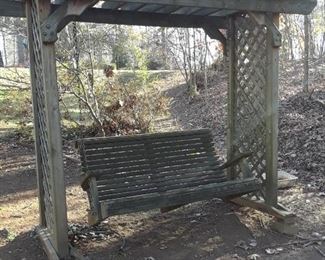 Another view of the arbor swing--all wood construction. Very comfortable.