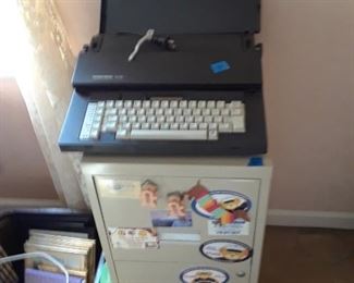 File cabinet, typewriter