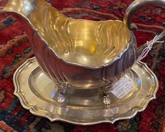 Antique Eugen Marcus (Germany).800 silver sauce boat with gold wash 