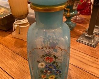 Antique hand-painted glass dresser/apothecary jar