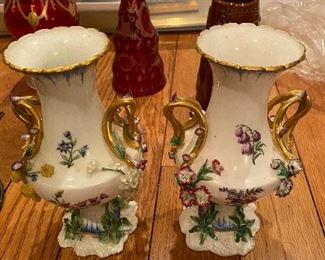 Pair/Antique Dresden vases