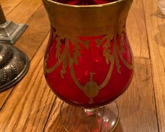 Antique Hand-Painted glass goblet. Prussia.