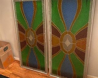 Pair 1960’s stained glass panels (damage)
