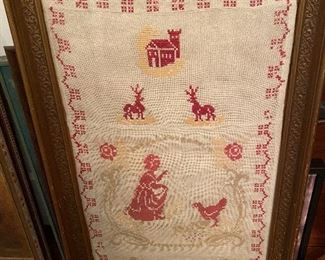 Framed antique cross-stitch