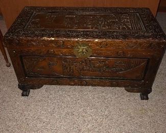 Oriental carved wood chest