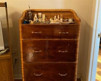 Unique wicker and wood dresser. 32w x 18d x 52h