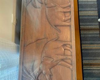 Coffee table with hand-carved elephant top and base. 