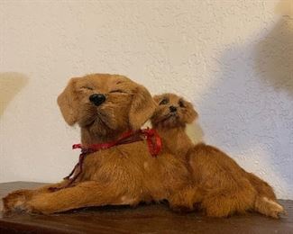 $32~ REALISTIC GOLDEN RETRIEVER  MOMMY AND PUPPY DOG FIGURINE  PLUSH REAL FUR 