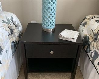 $95~ BLACK END TABLE / BLUE TOWER LAMP $75 SOLD 