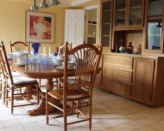Oak Dining Table and Six Chairs