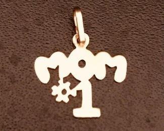 14k yellow gold dainty number one Mom pendant or charm, weighing 0.3g.  It is 1/2" tall, and marked 14k.  $48