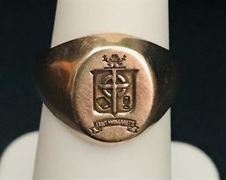 Vintage 10k gold Saint Margaret's signet ring, size 5.5.  Weighs 7.0g.  Marked 10k LGB. $290