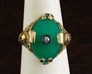 10k yellow gold Eqyptian revival ring, size 4 1/2.  It weighs 2.9g.  $478  See next picture for side view...