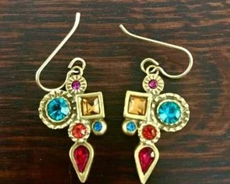 Patricia Locke colorful crystal earrings in goldtone. 3/4" wide by 1 1/8" long (not including wires). Signed P. Locke. $78